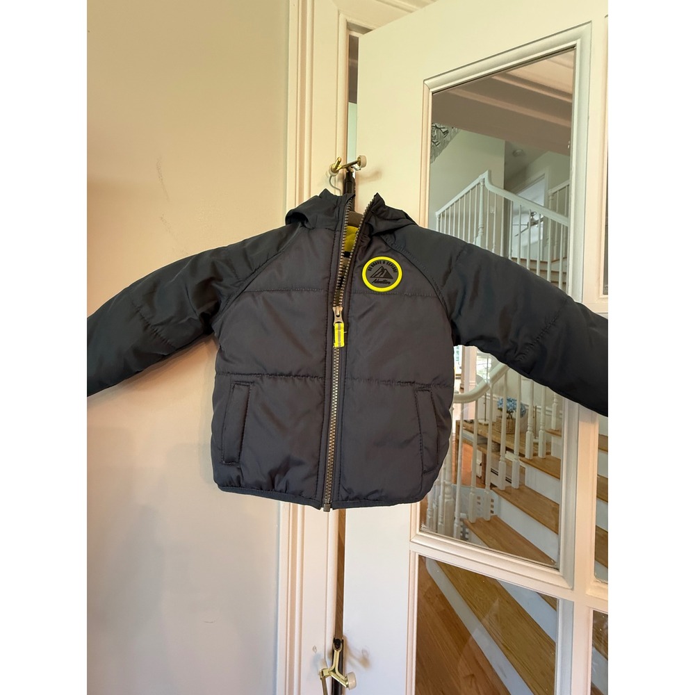 Carters Boys Puffer Jacket Gray Neon Yellow Hooded Winter Coat 18M Adventure